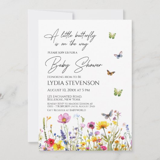 Een beetje Butterfly Wildflowers Baby shower Kaart (Voorkant)