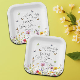 Een beetje Butterfly Wildflowers Baby shower Papieren Bordje