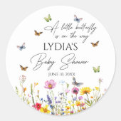 Een beetje Butterfly Wildflowers Baby shower Ronde Sticker (Voorkant)
