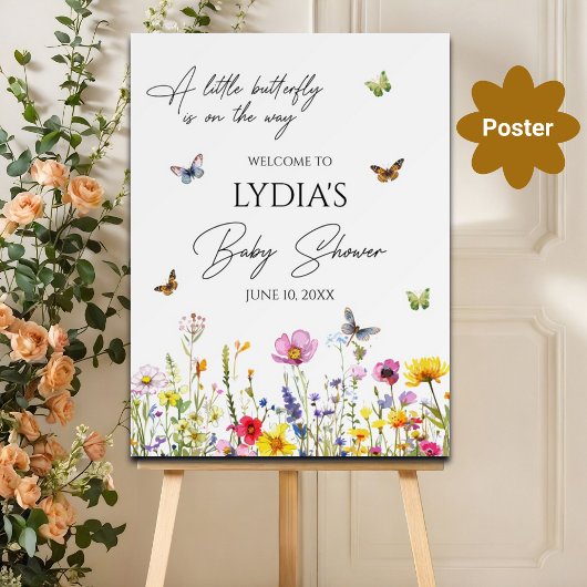 Een beetje Butterfly Wildflowers Baby shower Welko Poster