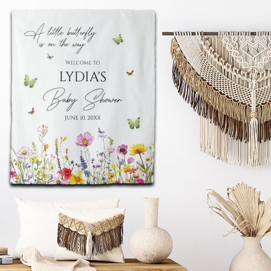 Een beetje Butterfly Wildflowers Baby shower Welko Wandkleed