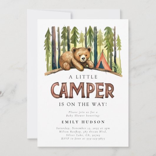 Een beetje Camper Forest Baby shower Invitation Kaart (Voorkant)