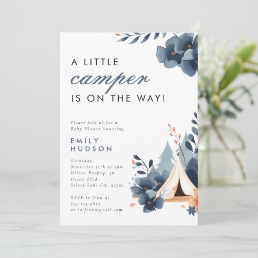 Een beetje Camper Forest Baby shower Invitation Kaart (Staand voorkant)