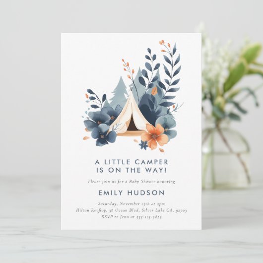 Een beetje Camper Forest Baby shower Invitation Kaart (Staand voorkant)