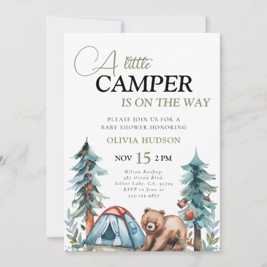 Een beetje Camper Forest Baby shower Invitation Kaart (Voorkant)