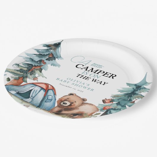 Een beetje Camper Forest Baby shower Papieren Bordje (Gekanteld)