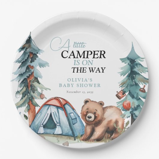 Een beetje Camper Forest Baby shower Papieren Bordje (Voorkant)