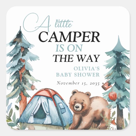 Een beetje Camper Forest Baby shower Vierkante Sticker (Voorkant)