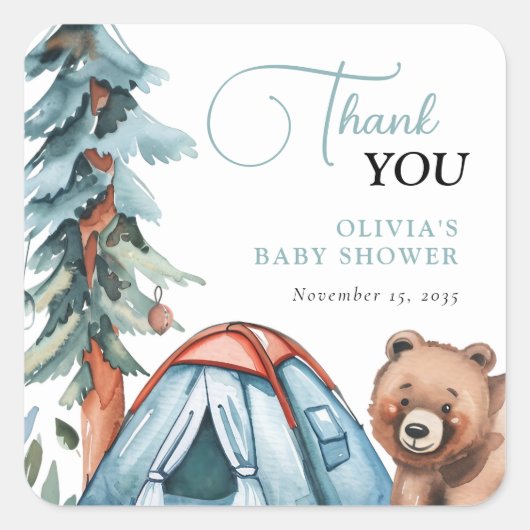 Een beetje Camper Forest Baby shower Vierkante Sticker (Voorkant)