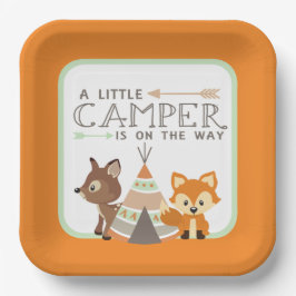 Een beetje Camper Teepee Baby shower Sinaasappel Papieren Bordje