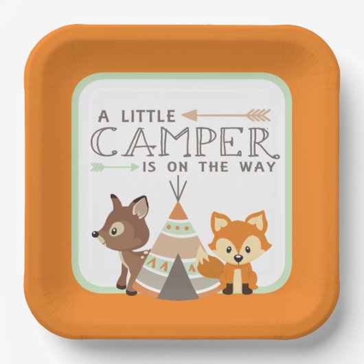 Een beetje Camper Teepee Baby shower Sinaasappel Papieren Bordje (Voorkant)