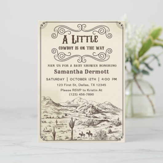 Een beetje Cowboy Western Rodeo Baby shower Kaart (Staand voorkant)
