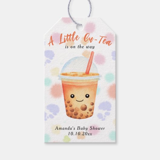 Een beetje Cu-Tea Bubble Tea Baby Shower Cadeaulabel (Voorkant)