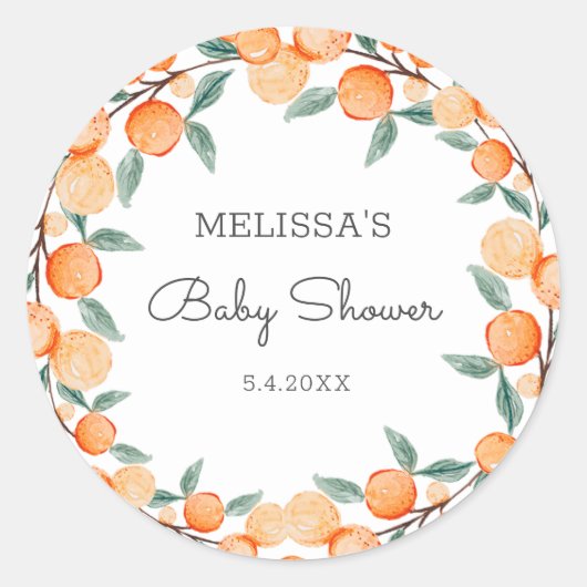 Een beetje cutie citrus Baby shower Ronde Sticker (Voorkant)