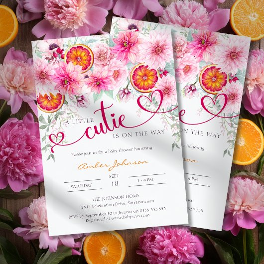 Een beetje Cutie Citrus en roze Bloemen Baby showe Kaart