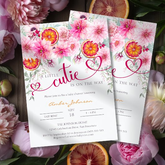 Een beetje Cutie Citrus en roze Bloemen Baby showe Kaart