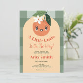 Een beetje Cutie Citrus Sinaasappel Gingham Baby s Kaart (Staand voorkant)