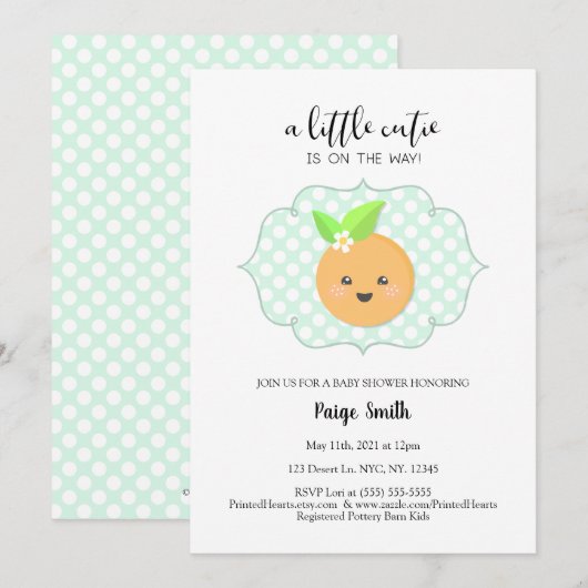 Een beetje cutie Clementine Baby shower Kaart (Voorkant / Achterkant)