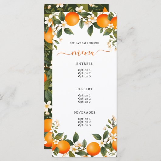 Een beetje cutie is op de weg Tangerine Baby showe Menu (Voorkant / Achterkant)