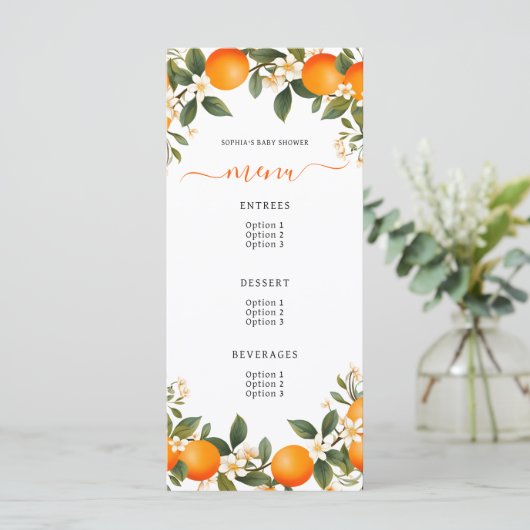 Een beetje cutie is op de weg Tangerine Baby showe Menu (Staand voorkant)