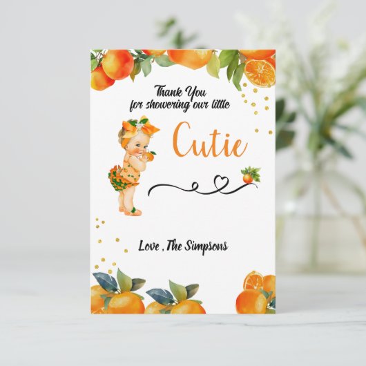 Een beetje Cutie is op haar Weg Baby shower Invite Bedankkaart (Staand voorkant)