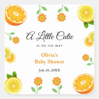 Een beetje Cutie Lemon Citrus Oranje Baby shower Vierkante Sticker