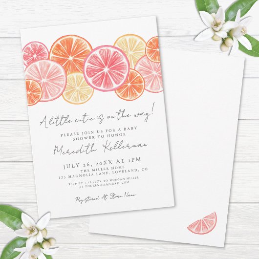 Een beetje Cutie Minimal Citrus Baby shower Kaart