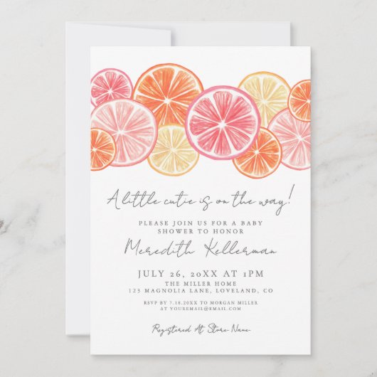 Een beetje Cutie Minimal Citrus Baby shower Kaart (Voorkant)