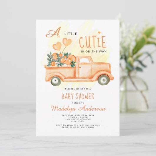 Een beetje cutie op de manier Citrus Baby shower Kaart (Staand voorkant)