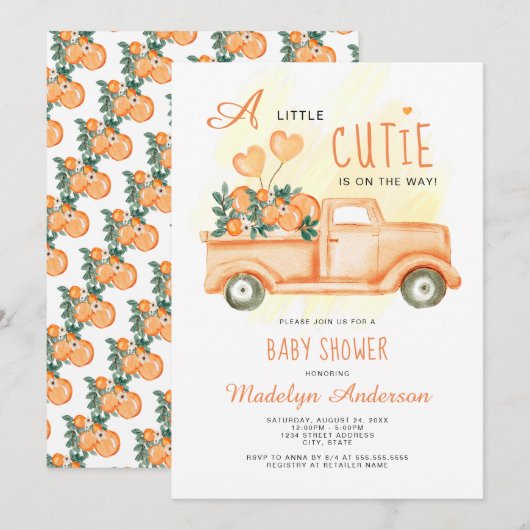 Een beetje cutie op de manier Citrus Baby shower Kaart (Voorkant / Achterkant)