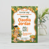 Een beetje cutie Oranje Baby shower uitnodiging (Staand voorkant)