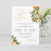 Een beetje cutie Oranje Baby shower uitnodiging (Staand voorkant)