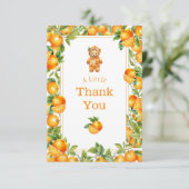 Een beetje cutie Oranje Beer Baby shower Bedankkaart (Staand voorkant)