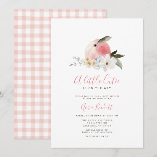Een beetje Cutie Peach Baby shower Invitation Kaart (Voorkant / Achterkant)