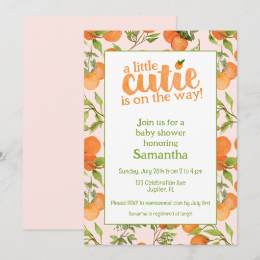 Een beetje cutie perzik achtergrond Baby shower Kaart (Voorkant / Achterkant)