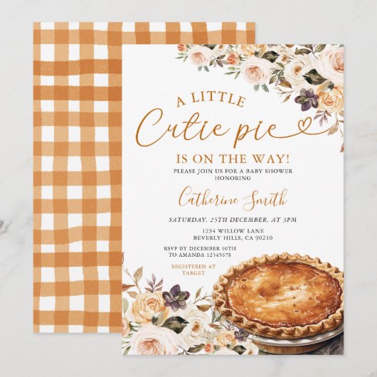 Een beetje Cutie Pie Baby shower Pompoen Herfst Fl Kaart (Voorkant / Achterkant)