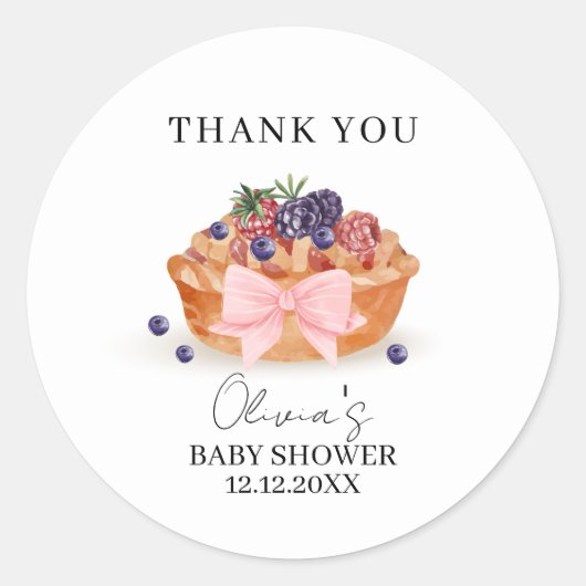 Een beetje Cutie Pie Berry Bow Baby shower Ronde Sticker (Voorkant)