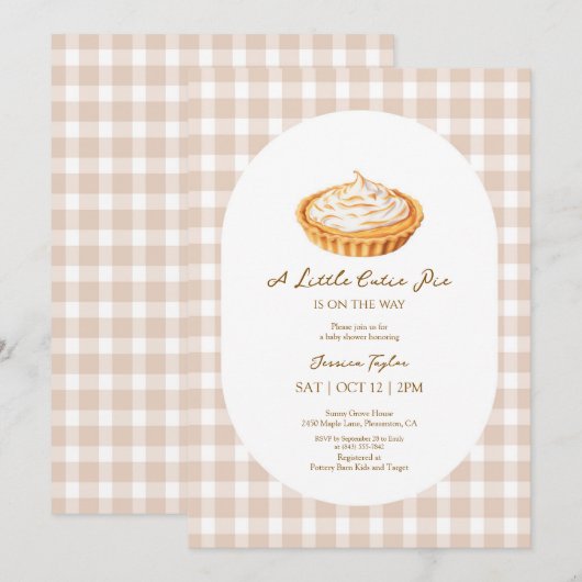 Een beetje Cutie Pie Gingham Baby shower Uitnodigi Bedankkaart (Voorkant / Achterkant)