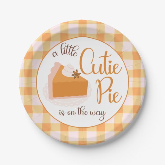 Een beetje Cutie Pie Gingham Herfst Baby shower Papieren Bordje (Voorkant)