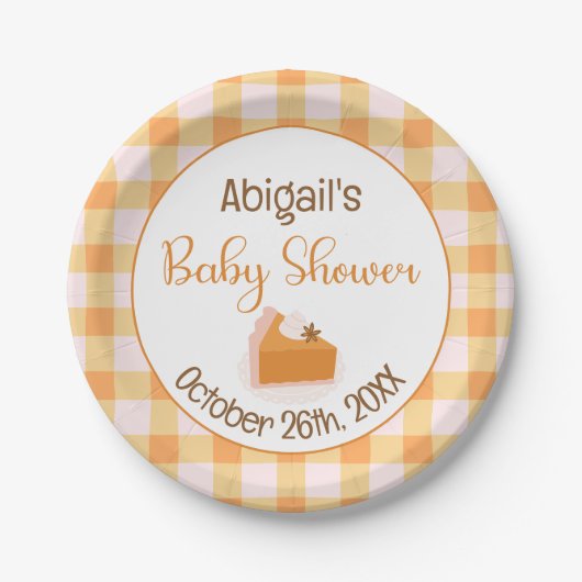Een beetje Cutie Pie Gingham Herfst Baby shower Papieren Bordje (Voorkant)
