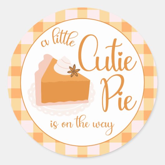 Een beetje Cutie Pie Gingham Herfst Baby shower Ronde Sticker (Voorkant)