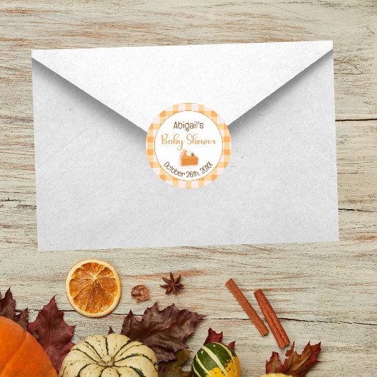 Een beetje Cutie Pie Gingham Herfst Baby shower Ronde Sticker
