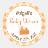 Een beetje Cutie Pie Gingham Herfst Baby shower Ronde Sticker (Voorkant)