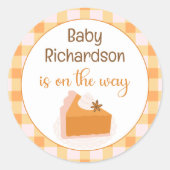 Een beetje Cutie Pie Gingham Herfst Baby shower Ronde Sticker (Voorkant)