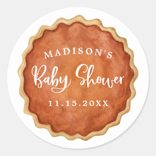 Een beetje Cutie Pie Herfst Pompoen Baby shower Ronde Sticker (Voorkant)