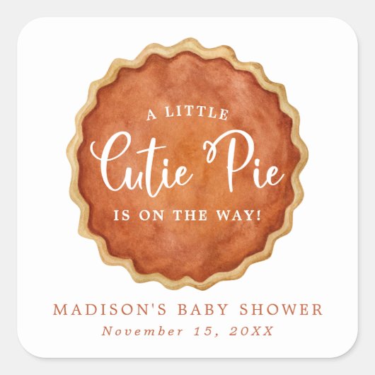Een beetje Cutie Pie Herfst Pompoen Baby shower Vierkante Sticker (Voorkant)