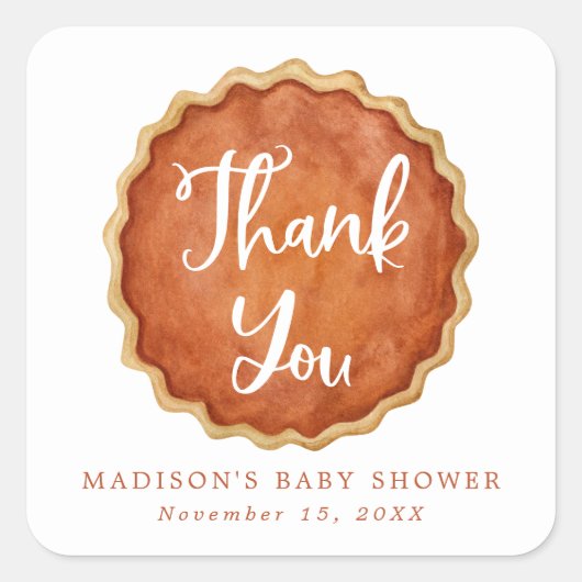 Een beetje Cutie Pie Herfst Pompoen Baby shower Vierkante Sticker (Voorkant)