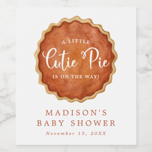 Een beetje Cutie Pie Herfst Pompoen Baby shower Wijn Etiket (Enkel label)