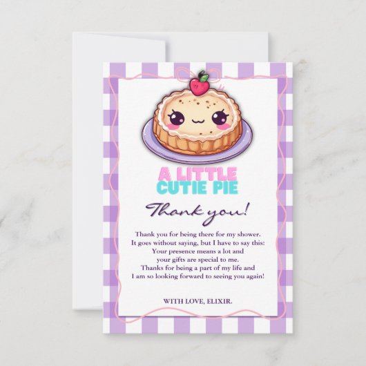 Een beetje Cutie Pie Kawaii Paarse Plaid Baby show Bedankkaart (Voorkant)