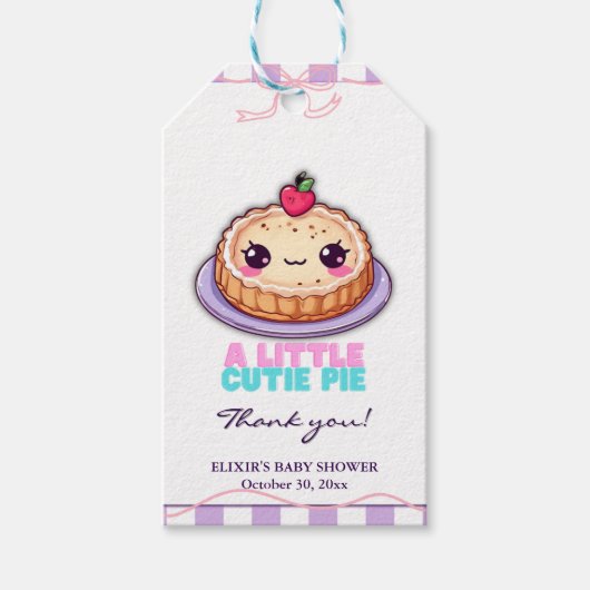 Een beetje Cutie Pie Kawaii Paarse Plaid Baby show Cadeaulabel (Voorkant)